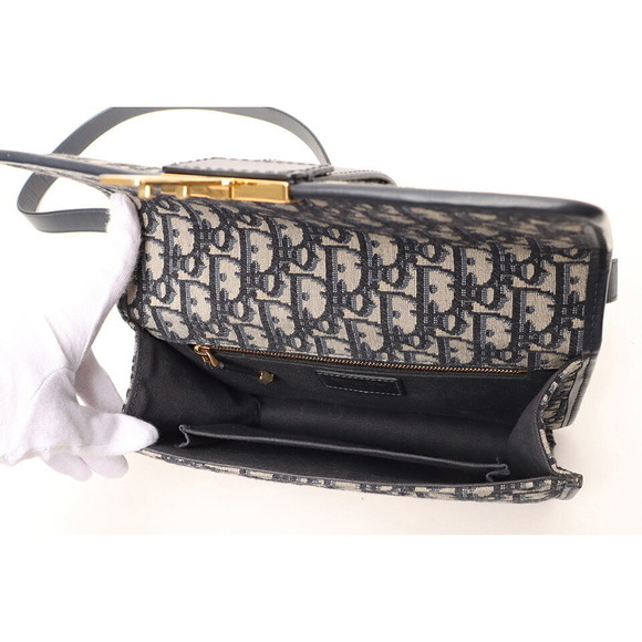 Dior 30 Montaigne Shoulder Bag Canvas Leather Bag Navy Blue - Picture 3 of 6